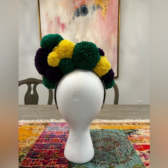 Purple, Green & Gold Pom Pom Headband - Picture 4 of 5